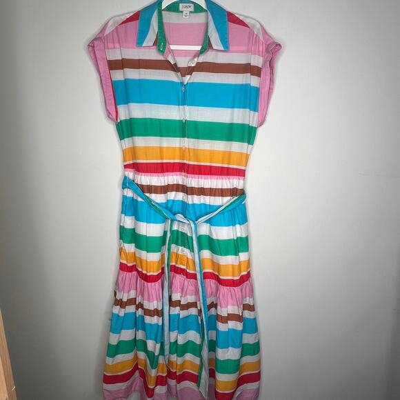 J. Crew Rainbow Stripe Midi Shirt Dress Size 4 - Picture 4 of 8